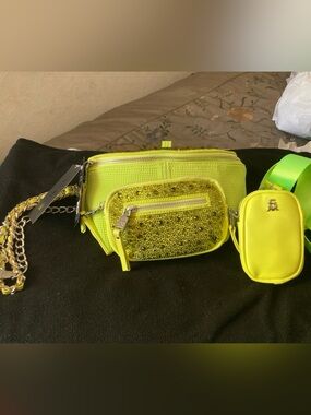 Steve Madden Neon Yellow Crossbody Belt Bag with Detachable Pouch